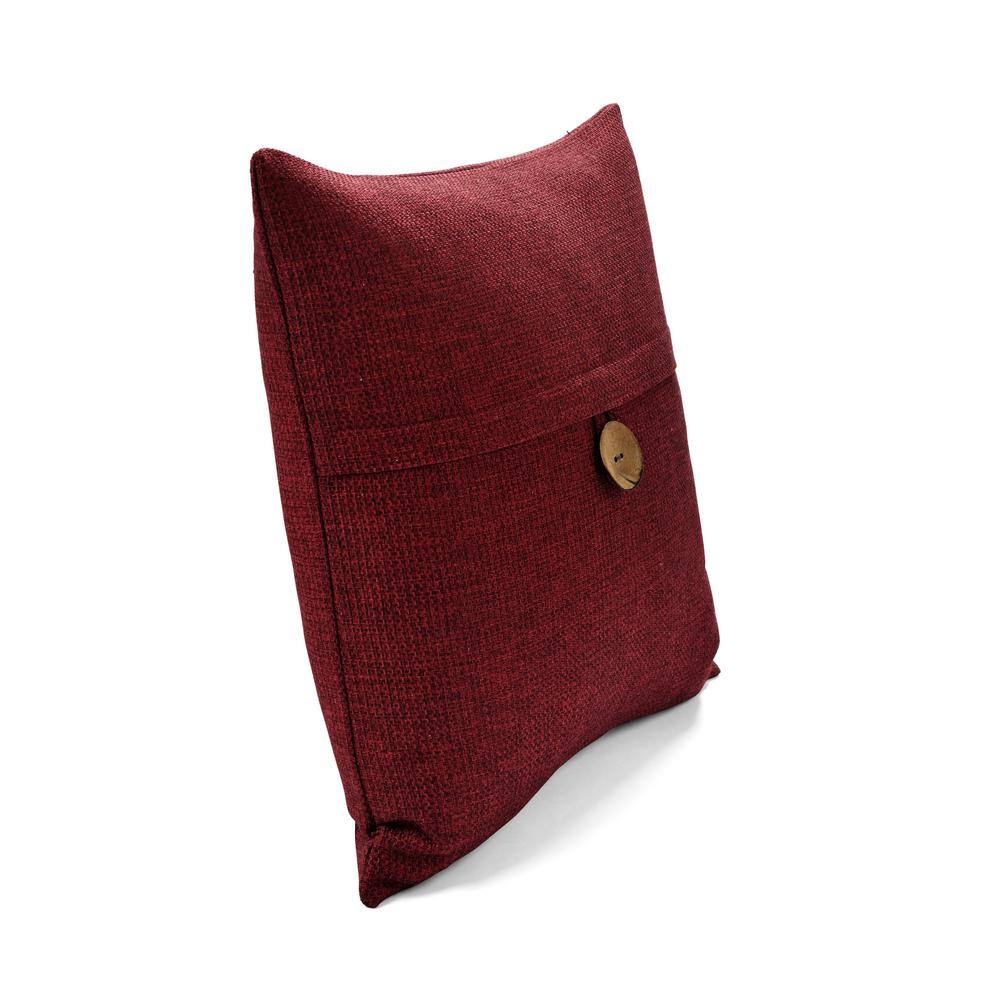 Clayton Red Woven Button 20" x 20" Polyester Pillow Cover