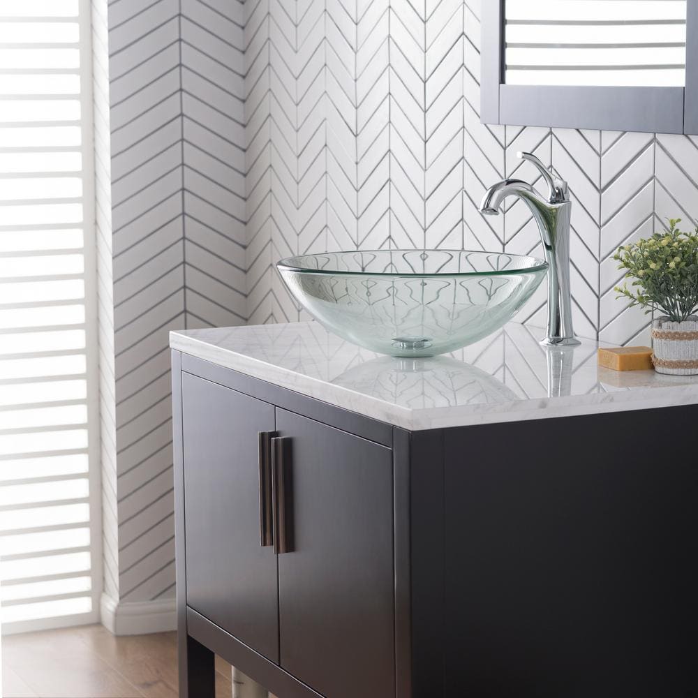 Clear Round Glass Vessel Bathroom Sink, 17-inch