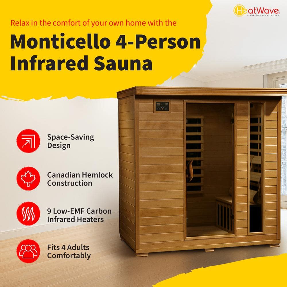 Luxurious 4-Person Hemlock Carbon Infrared Home Sauna