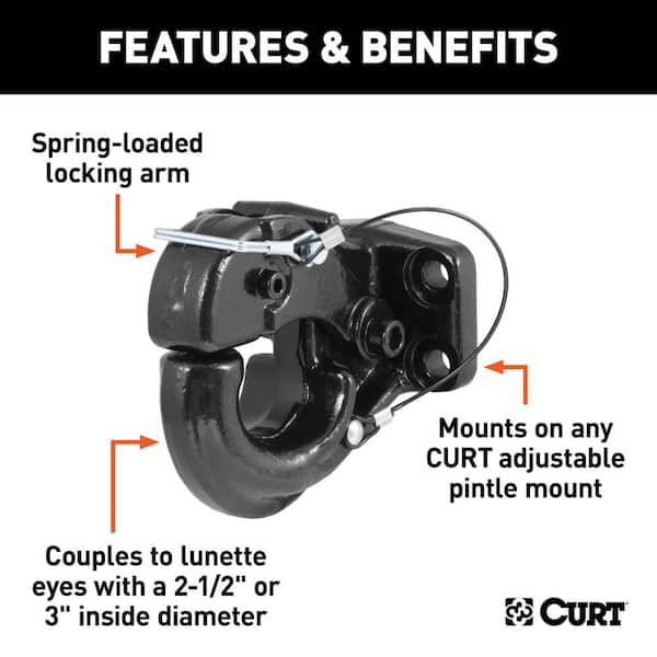 Receiver-Mount Pintle Hook (2 in. Shank, 20,000 lbs., 2-1/2 in. Lunette  Rings)