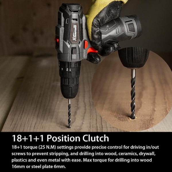 XtremepowerUS 20-Volt Maximum Li-Ion Brushless Cordless 1/2 in. Drill Driver Screwdriver with 2 Ah Battery and Bag