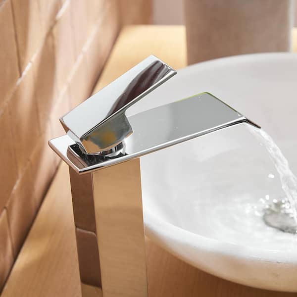 Waterfall Sink Mono Water Mixer Tap Bathroom Basin Round Glass Chrome Faucet 