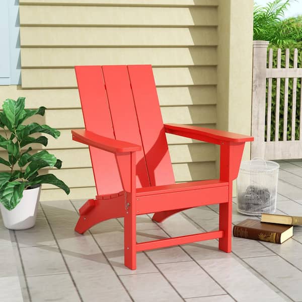 Shoreside Outdoor Patio Fade Proof Modern Folding Plastic Adirondack Chair in Red