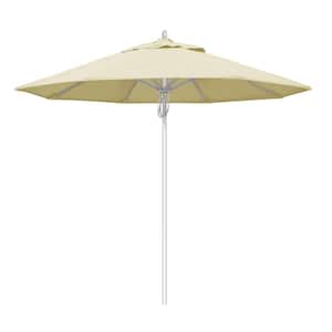 9 ft. Silver Aluminum Commercial Fiberglass Ribs Market Patio Umbrella and Pulley Lift in Canvas Sunbrella