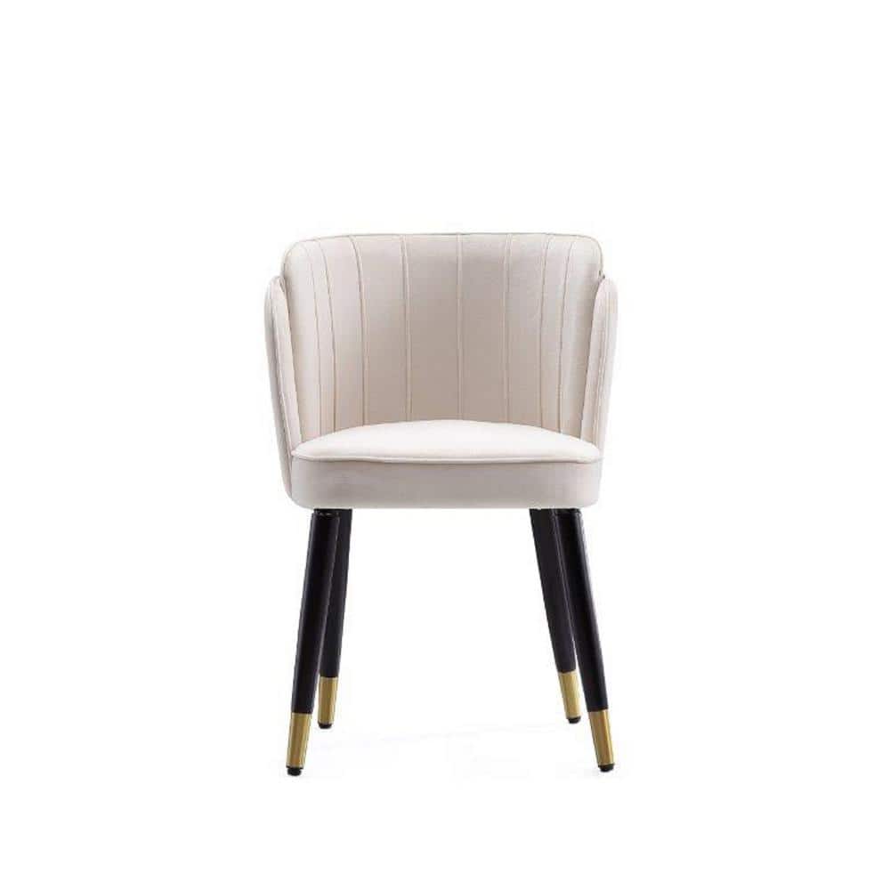 Cream Velvet Upholstered Side Chair with Wood Legs