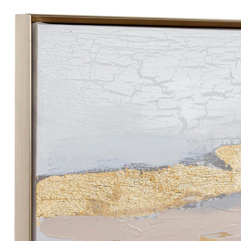59" x 20" Gold and Beige Abstract Acrylic Landscape Painting on Canvas