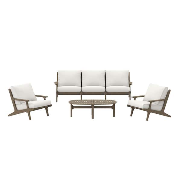 Saratoga 4-Piece Teak Wood Outdoor Furniture Set in Weathered Gray White
