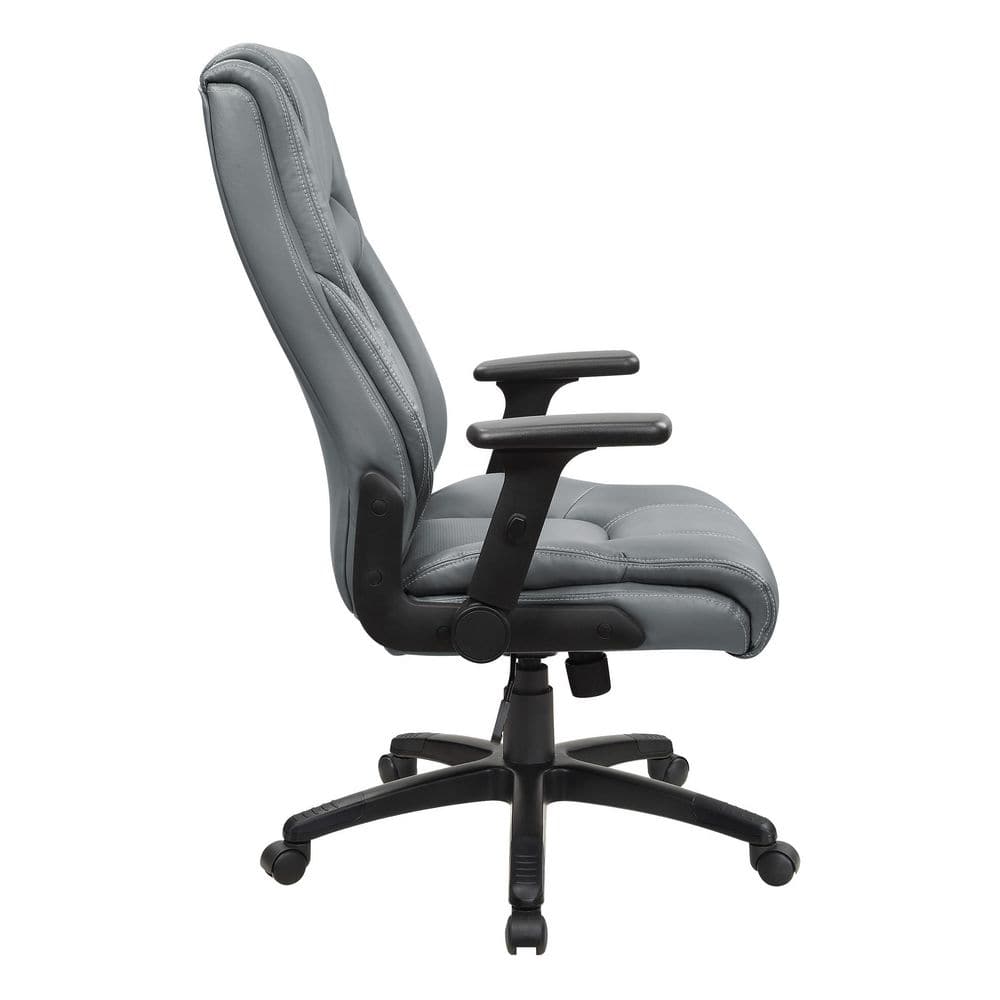 Charcoal High-Back Executive Leather Swivel Chair with Adjustable Arms