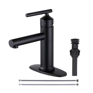 4 in. Centerset Single Handle High Arc Bathroom Sink Faucet with Drain Kit and Deckplate Included in Matte Black
