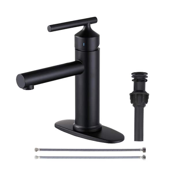 IVIGA 4 in. Centerset Single Handle High Arc Bathroom Sink Faucet with Drain Kit and Deckplate Included in Matte Black