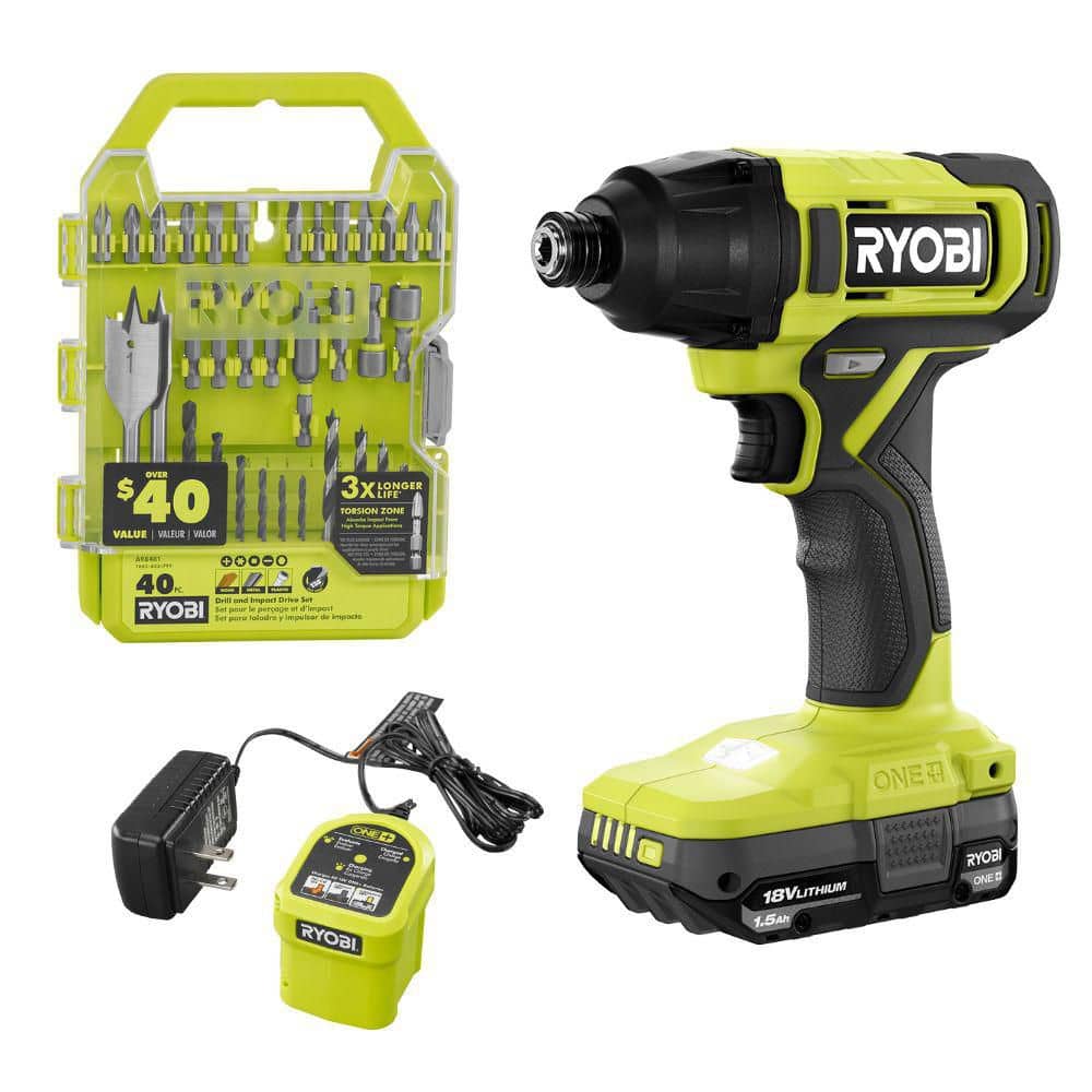 RYOBI ONE+ 18V Cordless 1/4 Impact Driver Kit with Ah Battery,  Charger, and Drill and Impact Drive Kit (40-Piece) PCL235K1-A98401 The  Home