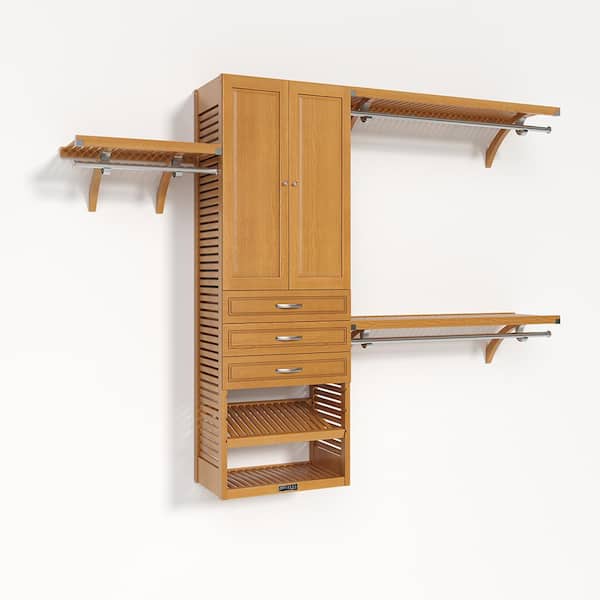 John Louis Home 72 in. W - 120 in. W Honey Maple Walk in with 3 Drawers and Wood Door 16 in. Shelf Wood Closet System