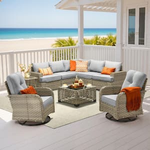 XIZZI Veranda 9 Pieces Wicker Outdoor Patio and Swivel Rocking