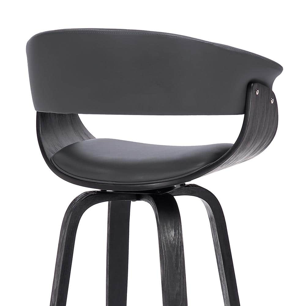 Gray Faux Leather and Black Wood Swivel Counter Stool