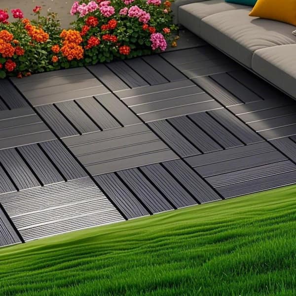 1 ft. x 1 ft. Quick Deck PVC Plastic Interlocking Deck Tile in Dark Gray (44 sq. ft. per Box)