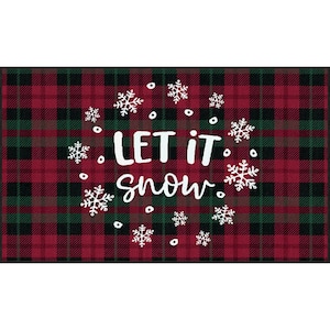 Let It Snow Plaid Red 2 ft. x 3 ft. 4 in. Machine Washable Holiday Area Rug