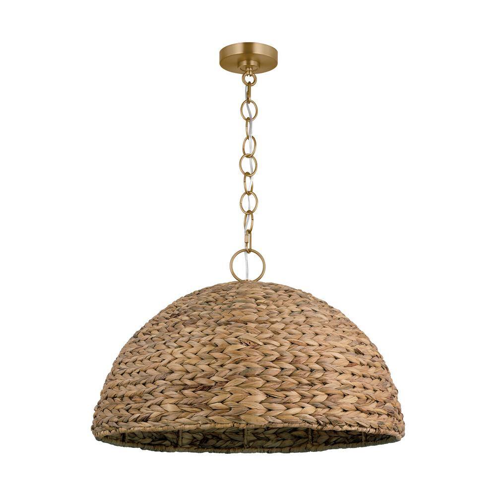 Burnished Brass and Seagrass Dome Pendant Light