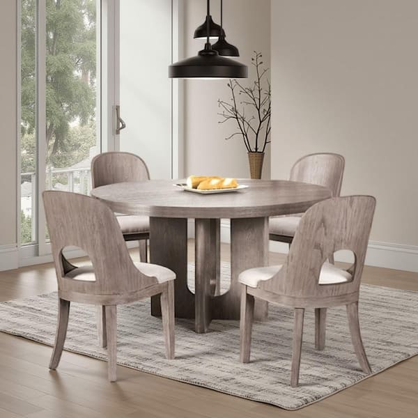 White Wash Oak and White 30 in. 5-Piece Dining Set