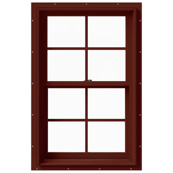 JELD-WEN 25.375 in. x 40 in. W-2500 Series Red Painted Clad Wood Double Hung Window w/ Natural Interior and Screen