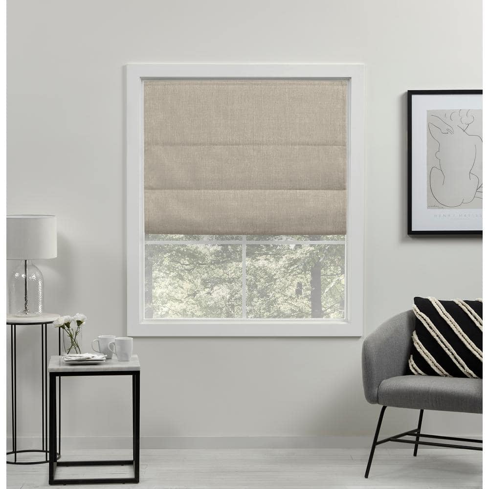 EXCLUSIVE HOME Acadia Natural Cordless Total Blackout Roman Shade 27 In   Beige Exclusive Home Roman Shades Ws012478dsehb1 037 64 1000 