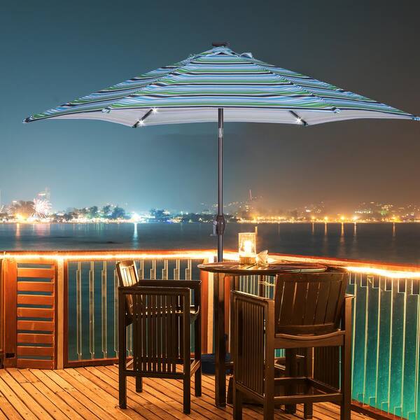 Afoxsos 8.7 ft. Market Table Outdoor Patio Umbrella with Push Button Tilt  and Crank, Blue Stripes with 24 LED Lights DJMX121-BU - The Home Depot