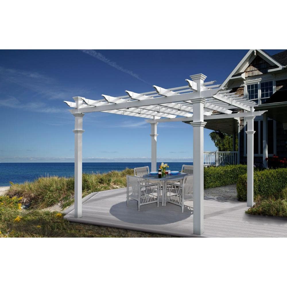 White 10 ft. x 10 ft. Vinyl Traditional Square Pergola