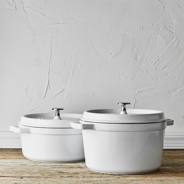 staub Cast Iron 4-qt. Round Cast Iron Dutch Oven in White with Lid