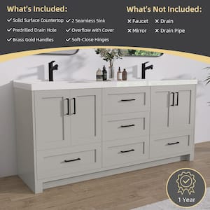 72 in. W. x 22 in. D x 36 in. H Bathroom Vanity Double Sink Freestanding Bath Vanity Cabinet in Gray White Resin Top