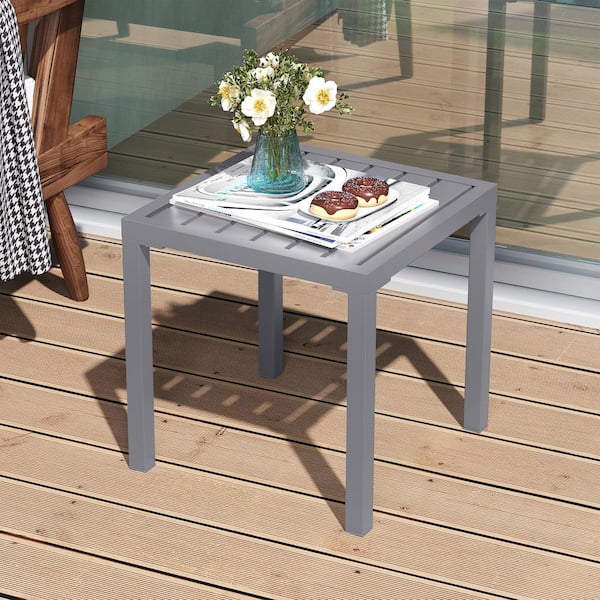 Pellebant 1-Piece 15.7 in. Square Metal Outdoor Side Patio Table in Gray Suitable for Chaise Lounge Chairs