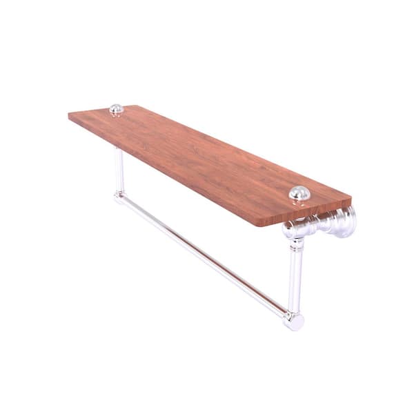 Allied Brass Carolina Collection 22 in. W 7 in. H x 5.54 in. D Brass Rectangular Wood Shelf with Integrated Towel Bar in Satin Chrome