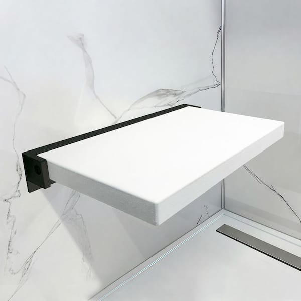 Preston 20 in. W x 14 in. D Vinyl Flip-Up Shower Seat in White and Matte Black