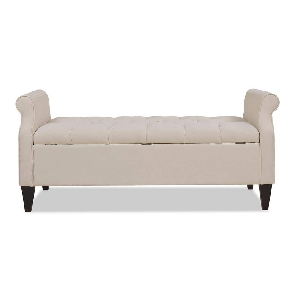 Jacqueline Sky Neutral Tufted Roll Arm Storage Bench