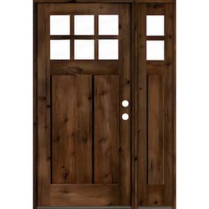50 in. x 80 in. Craftsman Alder 3-Panel Left Hand 6-Lite Clear Glass Provincial Wood Prehung Front Door/Right Sidelite