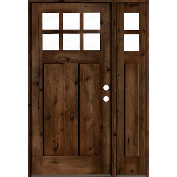 Krosswood Doors 50 in. x 80 in. Craftsman Alder 3-Panel Left Hand 6-Lite Clear Glass Provincial Wood Prehung Front Door/Right Sidelite