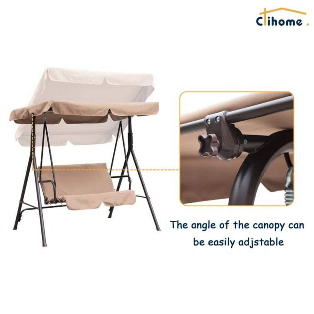 Khaki Steel Frame 2-Person Outdoor Porch Swing with Removable Cushions