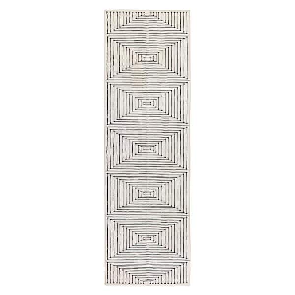 Bohemian Stripes Washable Non Slip Ivory 2 ft. x 8 ft. Runner Rug