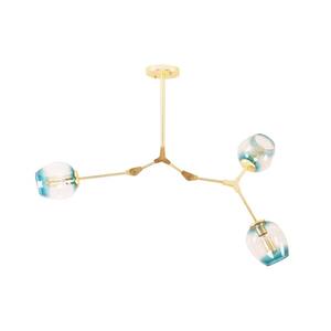 3-Light Blue Color Clear Glass Lampshades Chandelier Gold Finish Bracket Adjustable Pendant Light