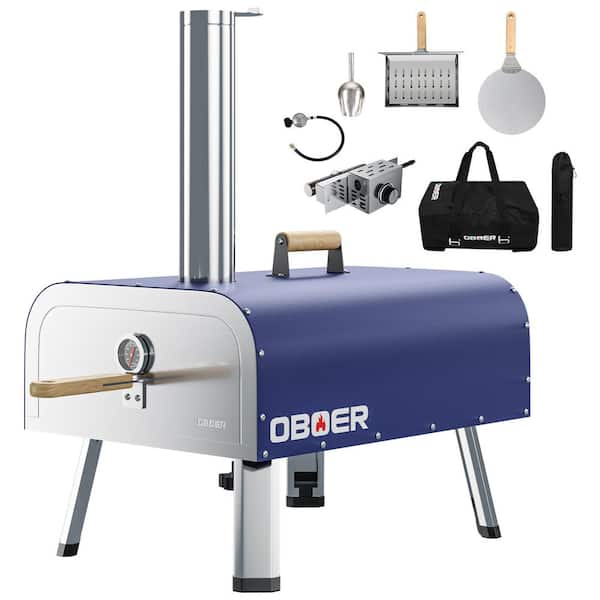 13 in. Outdoor Pizza Oven Portable Multi-Fuel Rotatable Wood Pizza Oven Pizza Maker with Built-in Thermometer, Blue