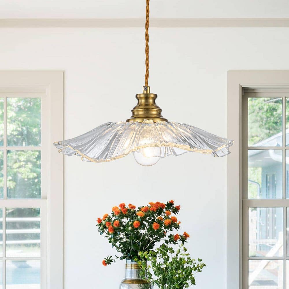 11.02 in. 1-Light Modern Clear Hanging Pendant Light with Flower Shaped Glass Shade for Bedroom, Kitchen Island price history on PriceWatchPro