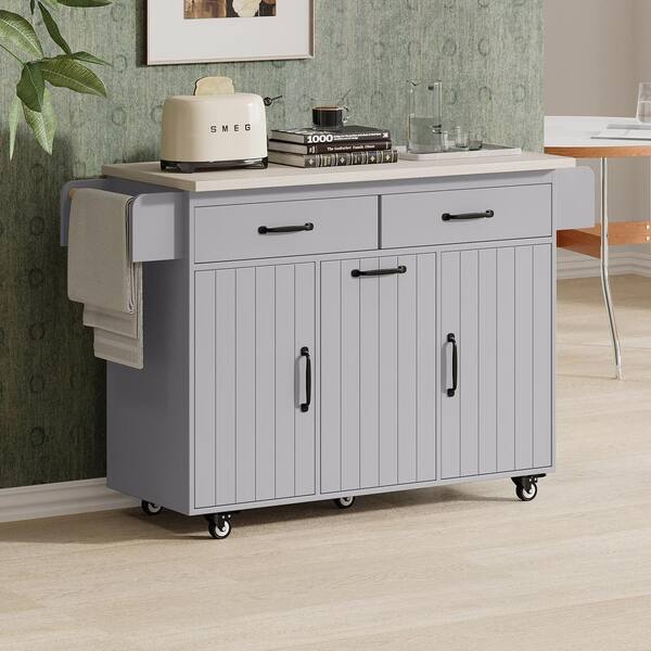 Zeus & Ruta Grey Outdoor Wood Tabletop Grill Cart for BBQ With