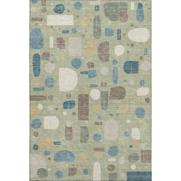 Mayfield Premium Machine Washable Abstract AMF2393 Aloe 9 ft. x 12 ft. Area Rug