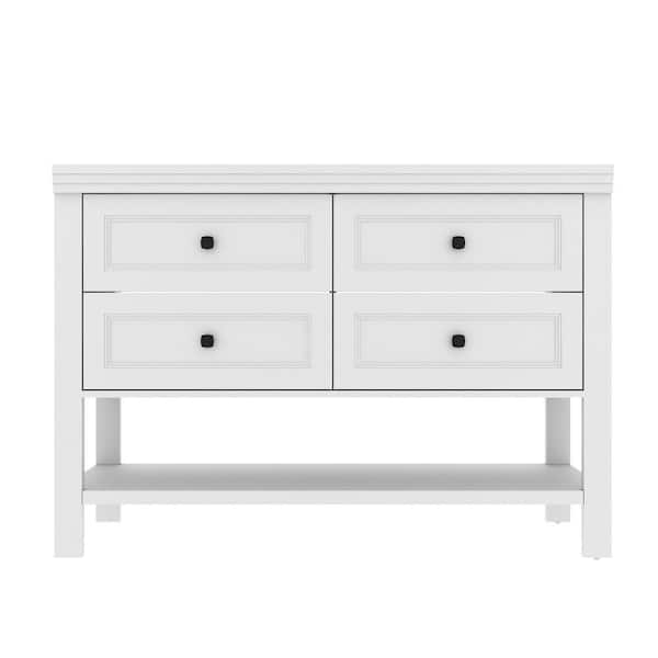 48 in. W x 17.7 in. D x 34 in. H 2-Sink Freestanding Bath Vanity in White with White Resin Top and Drain Faucet Set