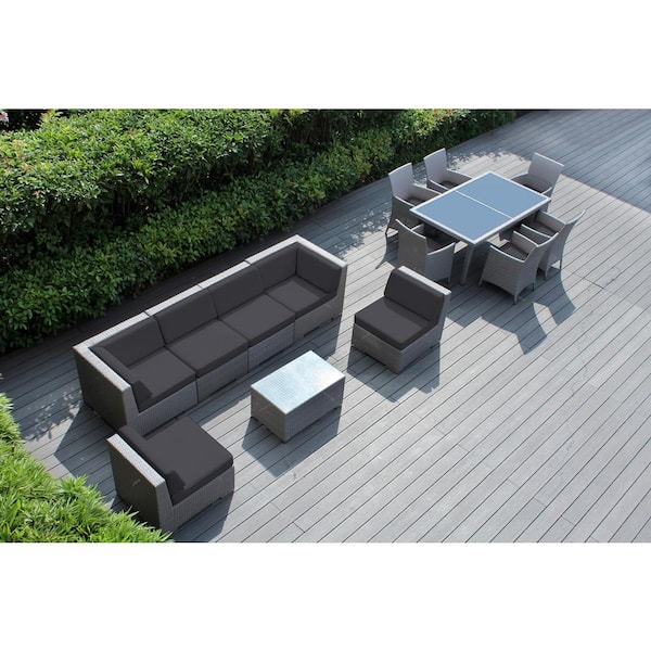 Ohana Depot Gray 14-Piece Wicker Patio Combo Conversation Set With ...