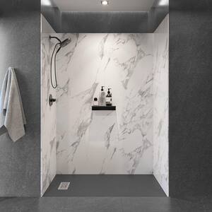 60 in. L x 32 in. W x 84 in. H Solid Composite Stone Shower Kit w/ Carrara Walls and L/R Graphite Slate Shower Pan Base