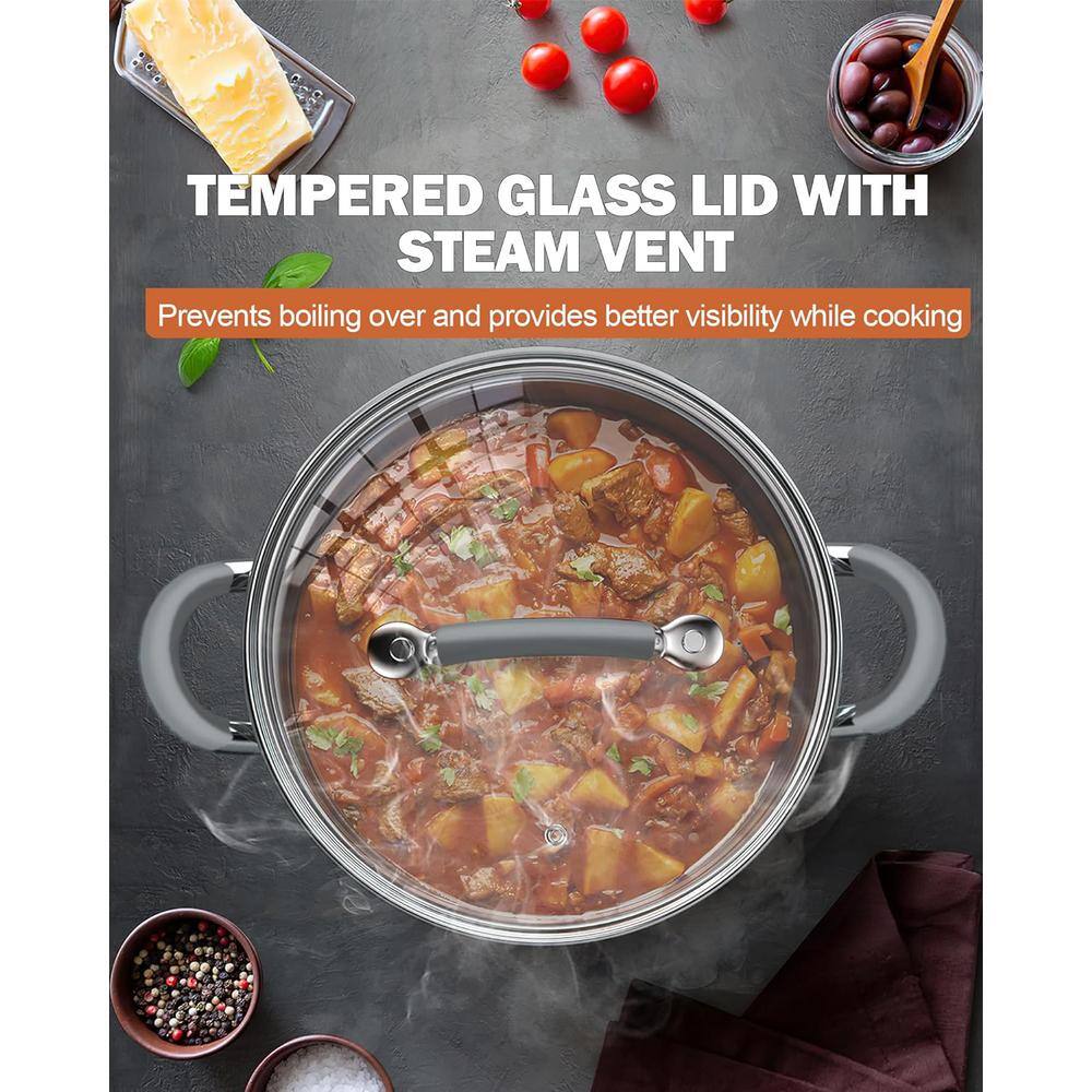 12-Piece Stainless Steel Cookware Set with Glass Lids and Silicone Handles