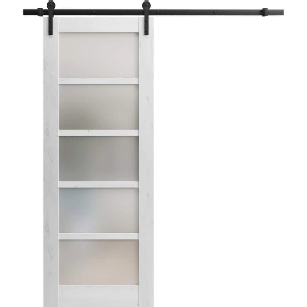 Assembly Required 36 in. x 96 in. 1-Panel Frosted Glass Nordic White Wood Sliding Barn Door with Hardware Kit price history on PriceWatchPro
