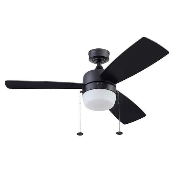 Barcadero 44 in. LED Indoor Matte Black Dual Mount Contemporary Ceiling Fan with Pull Chain and Dual Finish Blades