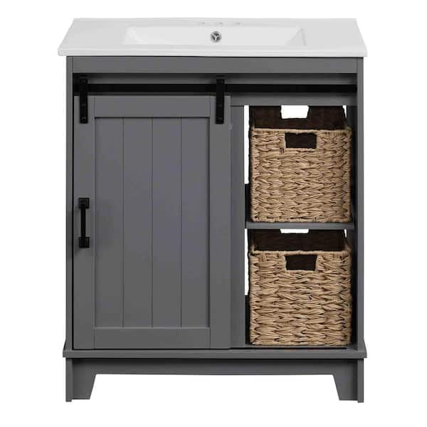 30 in. W x 20 in. D Bath Vanity in Huron Gray with Vitreous China Vanity Top in White with White Basin