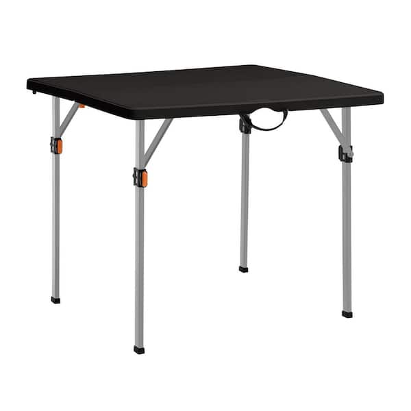 34 in. Black & Silver Indoor/Outdoor Folding Square Card Table, Seats 4