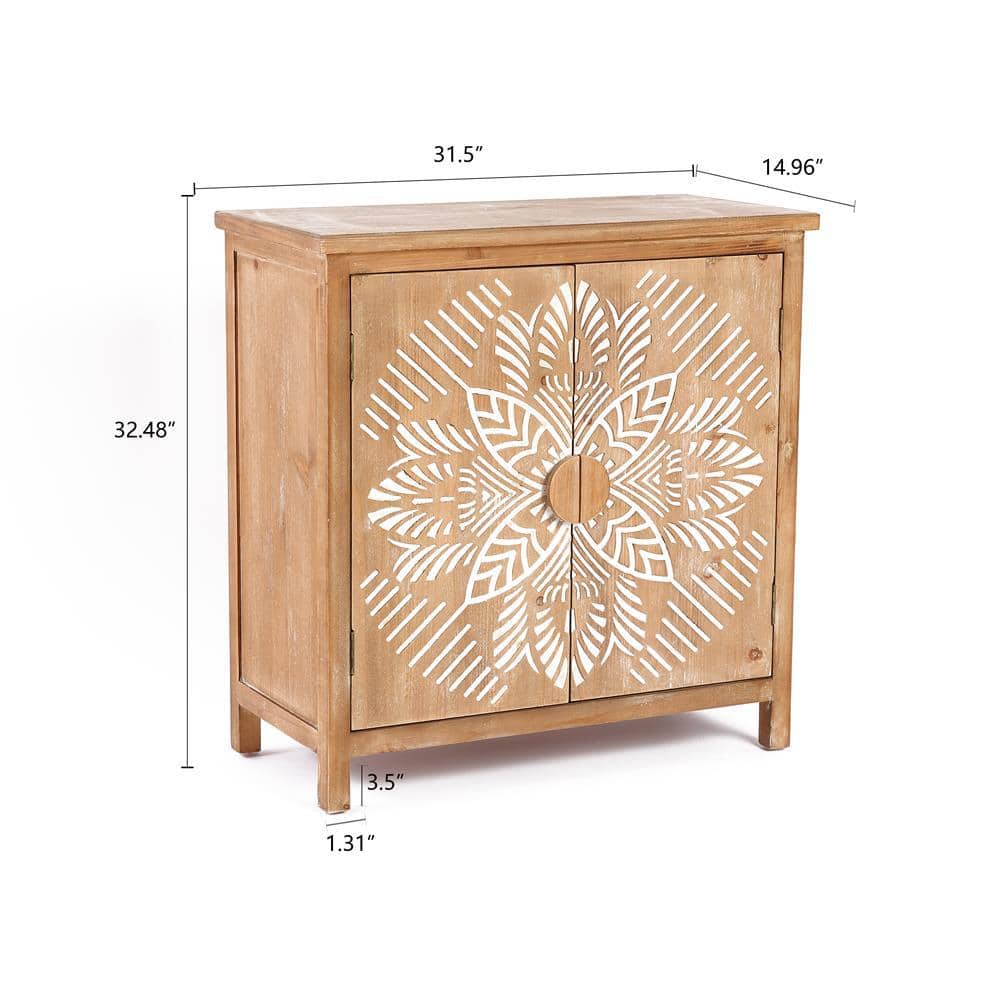 Rococo Romance 32'' White Natural Wood Floral Accent Cabinet